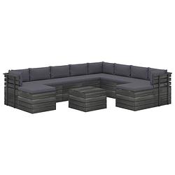 Foto van Vidaxl 11-delige loungeset pallet met kussens massief grenenhout