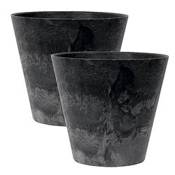 Foto van 2x stuks plantenpot/bloempot in een natuursteen look dia 27 cm en hoogte 24 cm zwart - plantenpotten