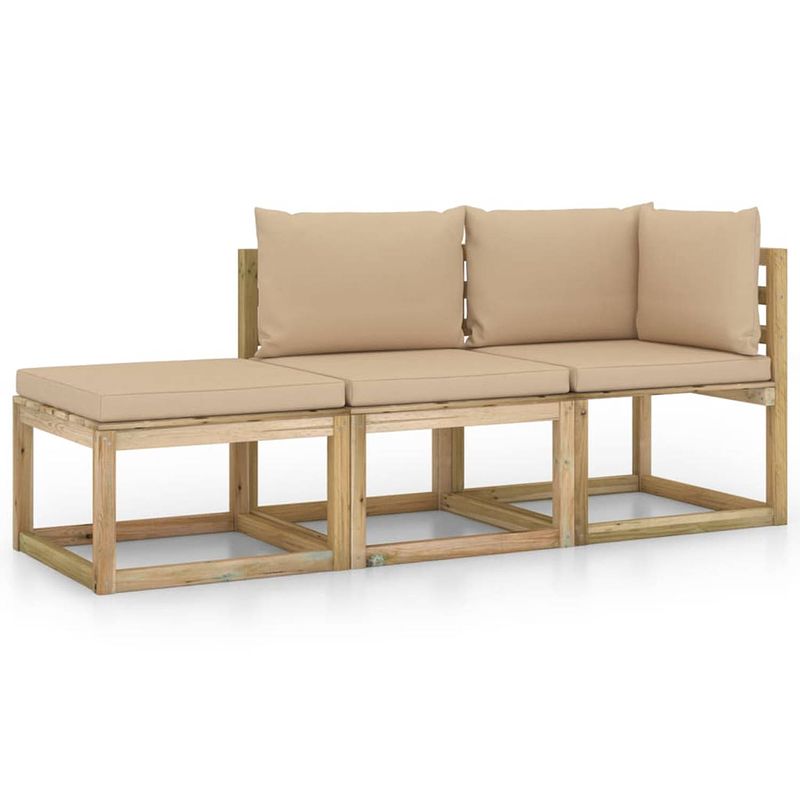 Foto van Vidaxl 3-delige loungeset met beige kussens