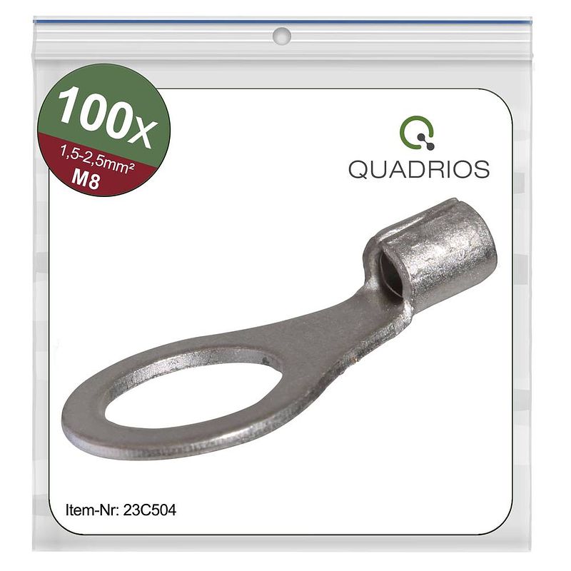 Foto van Quadrios 23c504 ringkabelschoen dwarsdoorsnede (max.): 2.5 mm² gat diameter: 8.5 mm ongeïsoleerd 100 stuk(s)