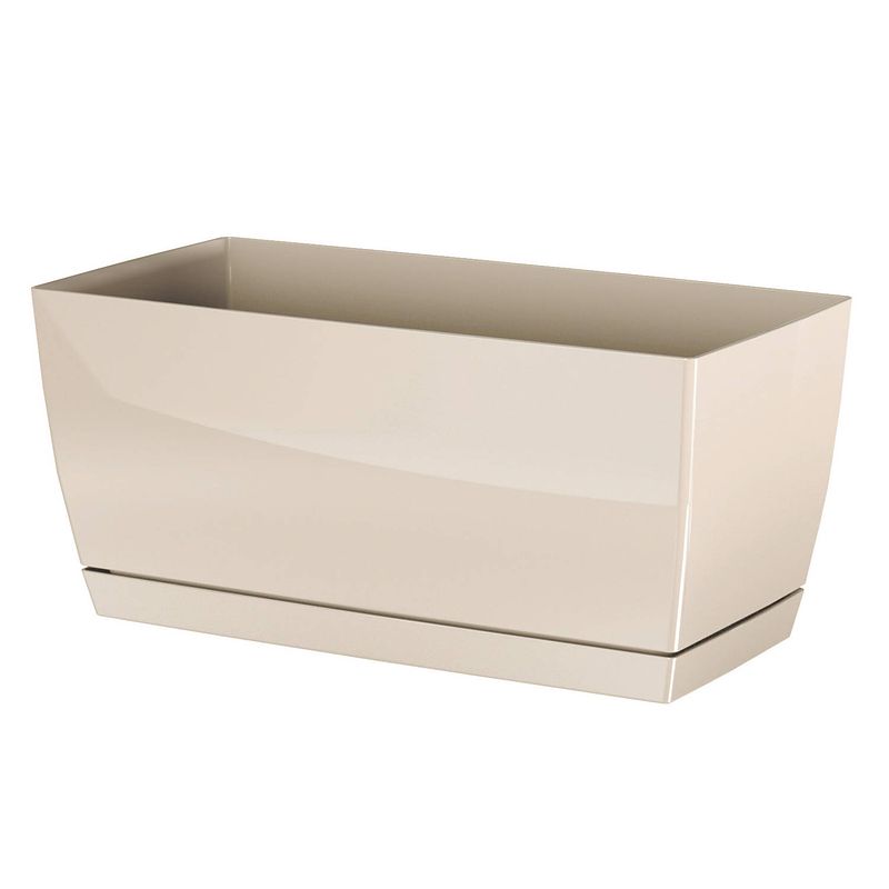 Foto van Plantenpot/bloempot kunststof glanzend creme/beige 40 x 19 x 18 cm - plantenpotten