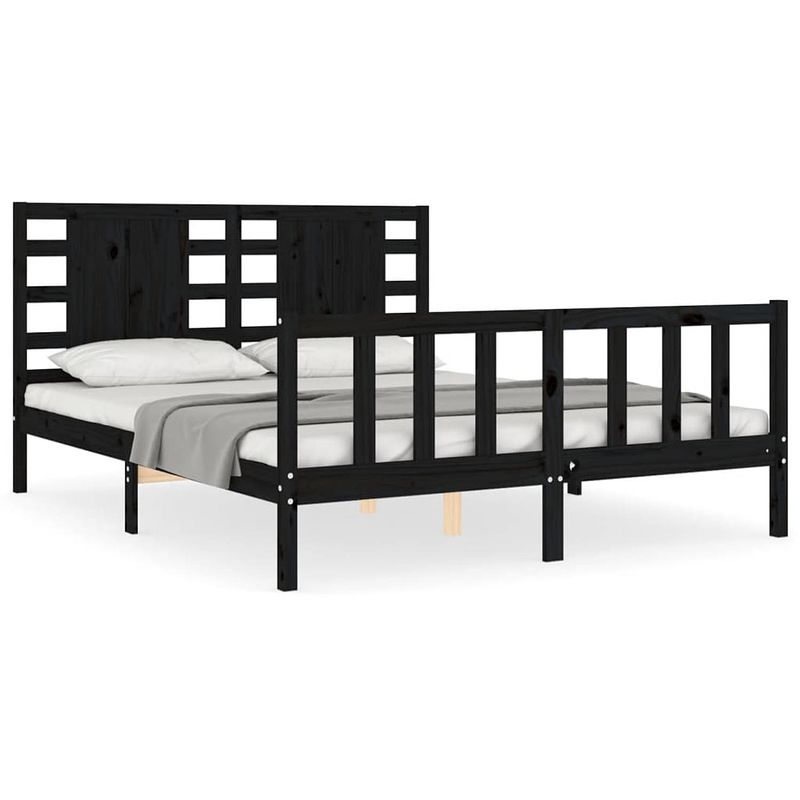 Foto van The living store bedframe - massief grenenhout - 205.5 x 165.5 x 100 cm - zwart