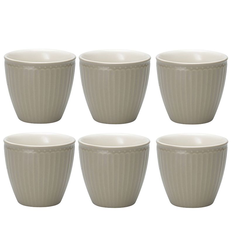 Foto van Set van 6x stuks beker (latte cup) greengate alice warm grijs 300 ml - ø 10 cm