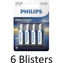 Foto van 24 stuks (6 blisters a 4 st) philips ultra alkaline aa batterijen