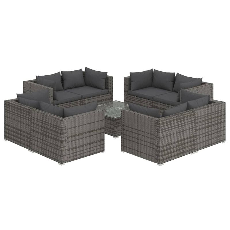 Foto van Vidaxl 9-delige loungeset met kussens poly rattan grijs