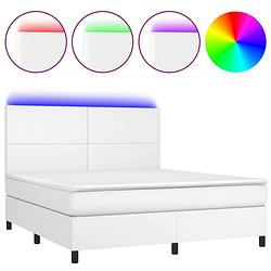 Foto van The living store boxspring bed - wit kunstleer - 203 x 180 x 118/128 cm - led-verlichting - pocketvering matras -