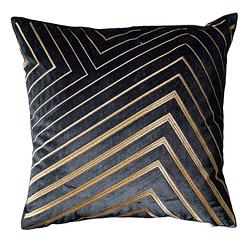 Foto van Velvet kussen glam lines - zwart - goud - 45 x 45 cm (incl. vulling)