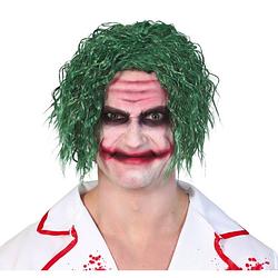 Foto van Halloween - groene horror clown verkleed pruik the joker voor volwassenen - verkleedpruiken