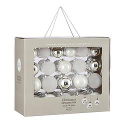 Foto van Kerstballenpakket 42x witte kerstballen van glas 5-6-7 cm - kerstbal