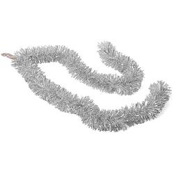 Foto van Kerstboom folie slingers/lametta guirlandes van 180 x 7 cm in de kleur glitter zilver - feestslingers