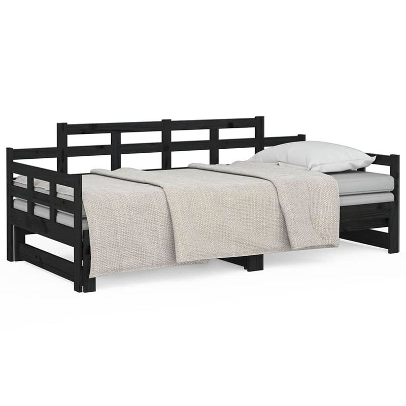 Foto van The living store slaapbank uitschuifbaar massief grenenhout zwart 2x(80x200) cm - bed