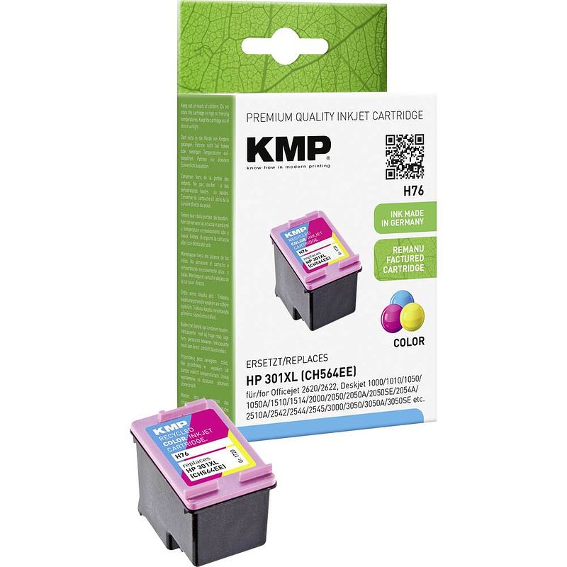 Foto van Kmp inkt vervangt hp 301xl compatibel cyaan, magenta, geel h76 1720,4030