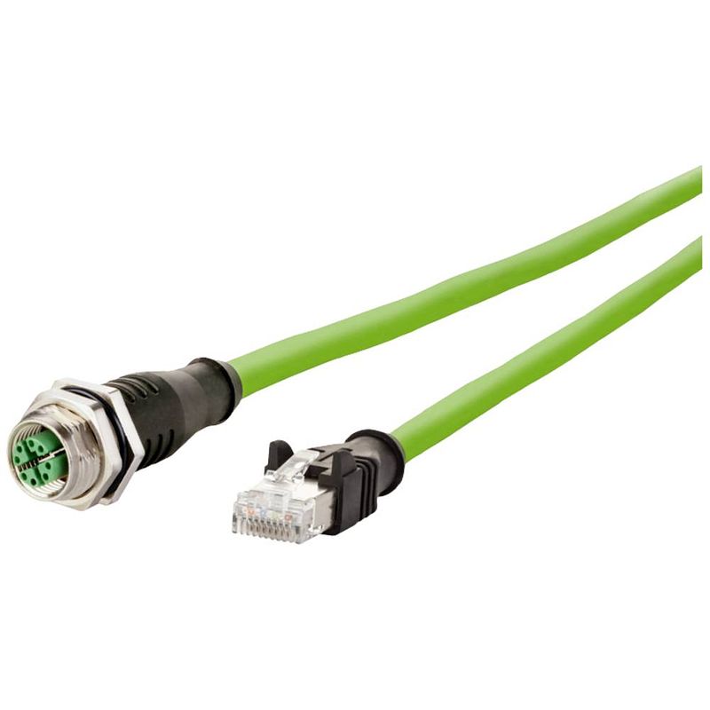 Foto van Metz connect 142m2x25100 m12 netwerkkabel, patchkabel cat 6a s/ftp 10.00 m groen pur-mantel, zuurbestendig, ozonbestendig, uv-bestendig, sleepketting geschikt,