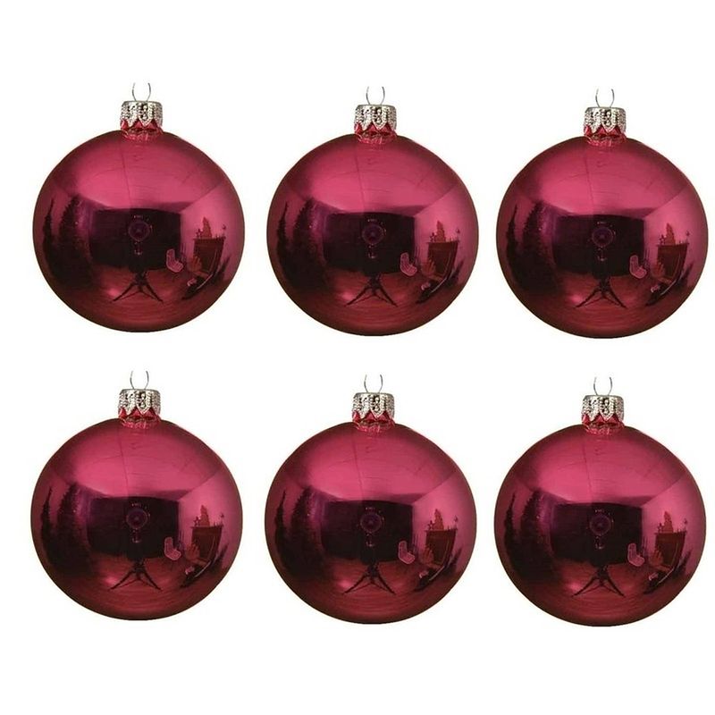 Foto van 6x glazen kerstballen glans fuchsia roze 6 cm kerstboom versiering/decoratie - kerstbal