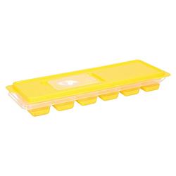 Foto van Tray met ijsklontjes/ijsblokjes vormpjes 12 vakjes kunststof geel met afsluitdeksel - ijsblokjesvormen
