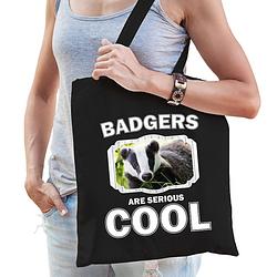 Foto van Katoenen tasje badgers are serious cool zwart - dassen/ das cadeau tas - feest boodschappentassen