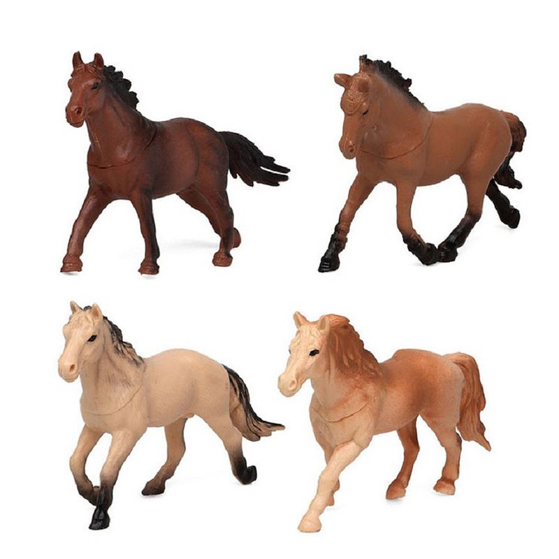Foto van Speelgoed boerderij dieren paarden figuren 4x stuks - speelfigurenset