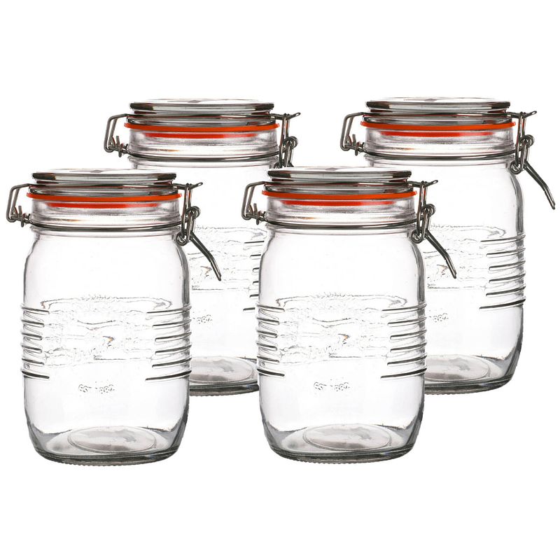 Foto van Urban living voorraadpot/bewaarpot - 4x - 1l - glas - met beugelsluiting - d14 x h17 cm - voorraadpot