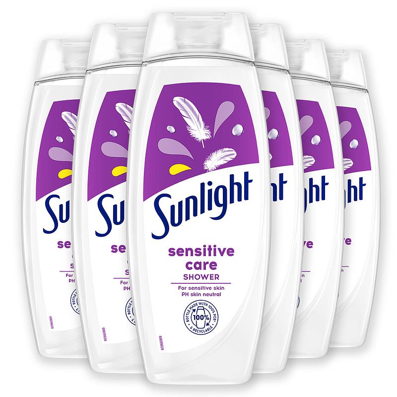 Foto van Sunlight - zeep - douchegel - sensitive care - gevoelige huid - hydraterend - 6 x 450 ml - voordeelverpakking