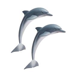 Foto van 2x stuks plastic speelgoed figuur dolfijn 11 cm - speelfiguren