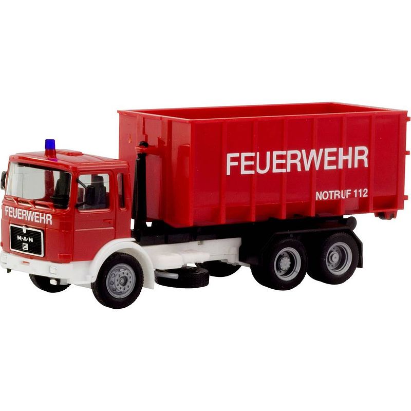 Foto van Herpa 310963 h0 man f8 vrachtwagen met afrolcontainer feuerwehr