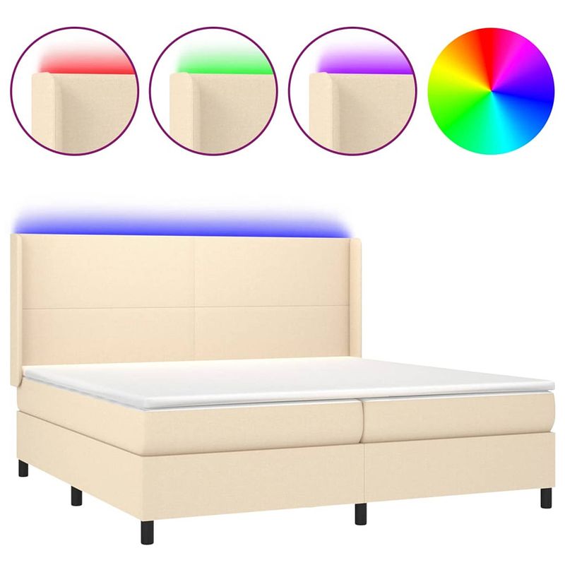 Foto van The living store boxspring bed luxe led - crème - 203x203 cm - pocketvering