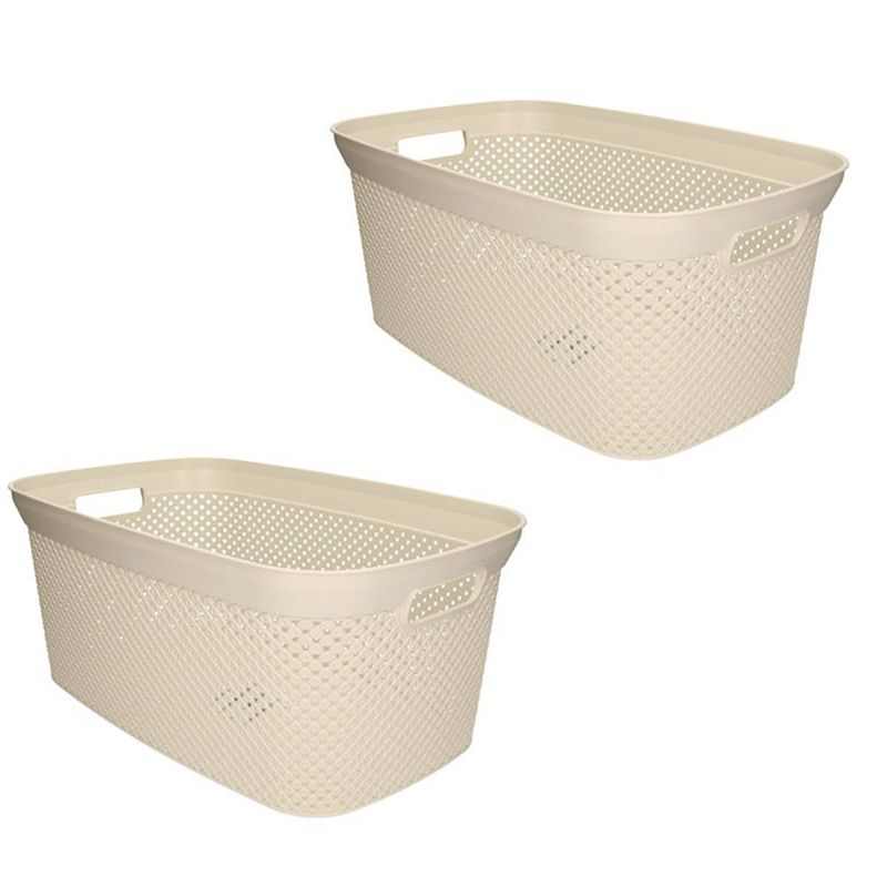 Foto van 2x wasmand/wasgoed draagmanden beige 35 liter 34 x 54 x 23 cm huishouden - wasmanden