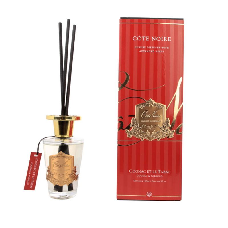 Foto van Geurstokjes cognac & tabacco 90ml goud - cote noire