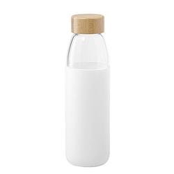 Foto van Glazen waterfles/drinkfles met witte siliconen bescherm hoes 540 ml - drinkflessen