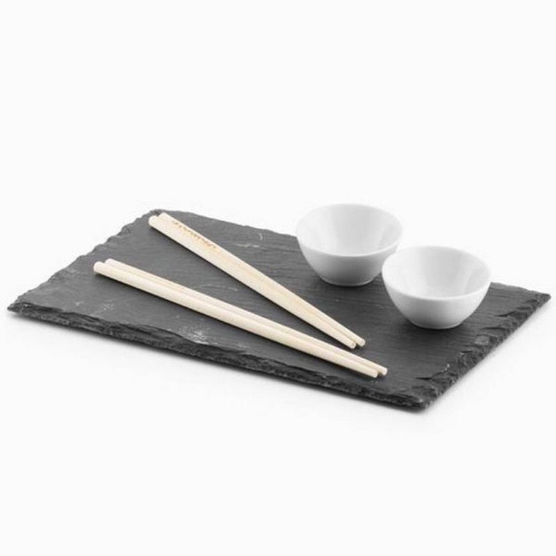 Foto van Excellent houseware sushi servies - voor 2 personen - set 7-delig - leisteen - met stokjes