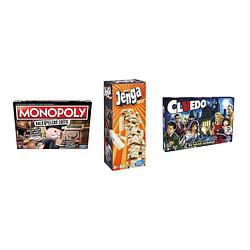 Foto van Spellenbundel - bordspellen - 3 stuks - monopoly valsspelerseditie & jenga & cluedo