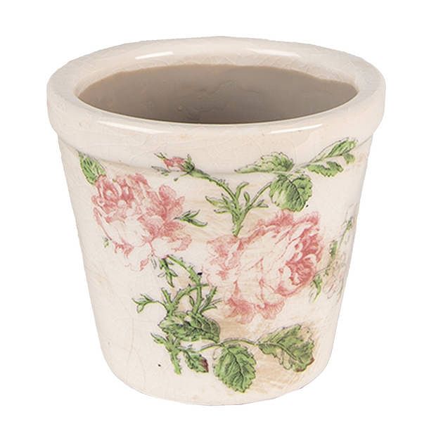 Foto van Clayre & eef bloempot ø 8x7 cm roze beige keramiek rond bloemen bloempot binnen plantenpot plant pot roze bloempot