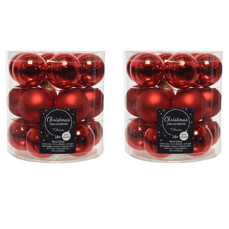 Foto van 36x stuks kleine glazen kerstballen rood 4 cm mat/glans - kerstbal