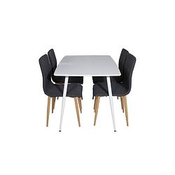 Foto van Polar120x80whwh eethoek eetkamertafel wit en 4 windu eetkamerstal grijs.