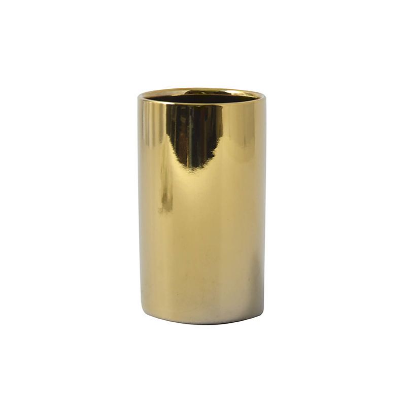 Foto van Spirella badkamer drinkbeker/tandenborstelhouder sienna - porselein - glans goud - 7 x 11 cm - tandenborstelhouders