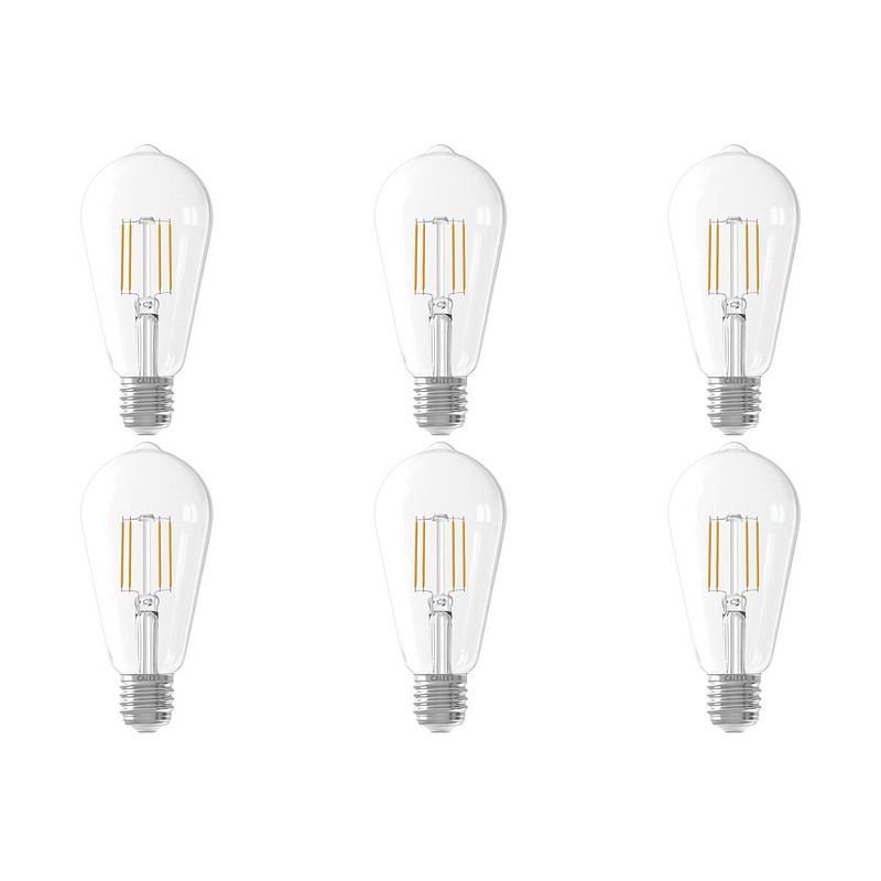 Foto van Calex - led lamp 6 pack - filament st64 - e27 fitting - 6w - warm wit 2700k - transparant helder