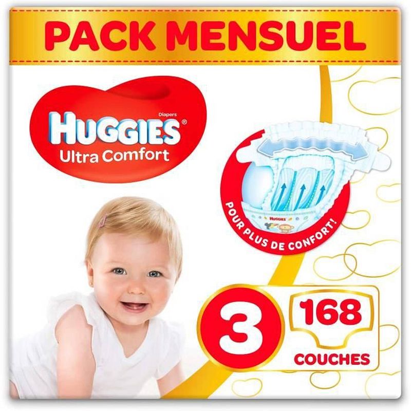 Foto van Huggies ultra comfort - unisex babyluiers x168 maat 3-1 maandverpakking