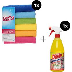 Foto van Sorbo microvezeldoek - 6 stuks - assorti + dasty ontvetter - 1 liter