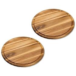 Foto van 2x stuks houten broodplanken/serveerplanken rond met sapgroef 30 cm - serveerplanken
