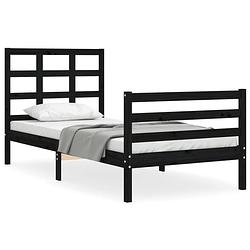 Foto van The living store massief grenenhouten bedframe - zwart - 205.5 x 105.5 x 100 cm - multiplex lattenbodem