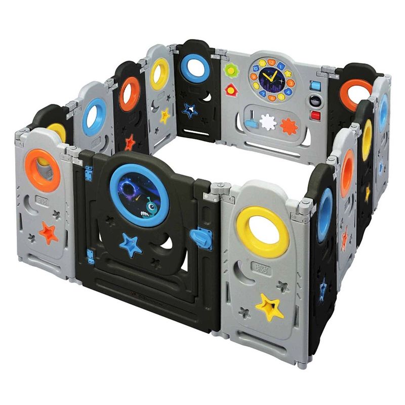 Foto van Baby vivo box neo zwart- grondbox - speelbox- playpen-kruipbox- kunststof 12 elementen met zuignappen