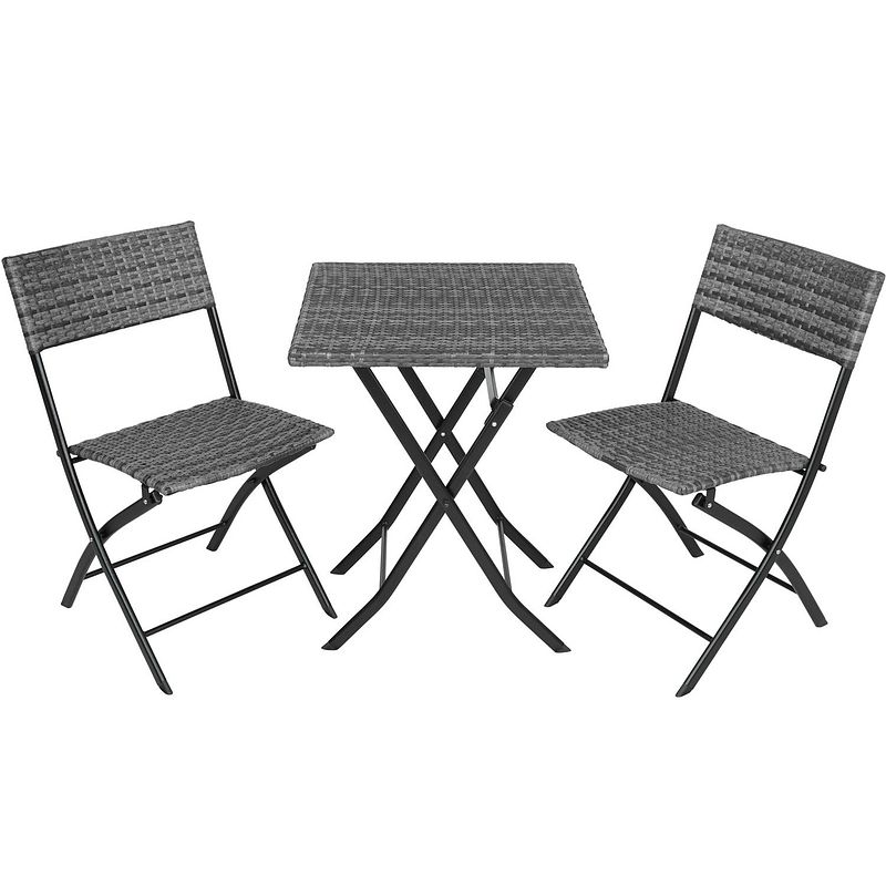 Foto van Tectake - tuinset balkonset - wicker set trevi - 2 stoelen en een tafel - grijs - 403197