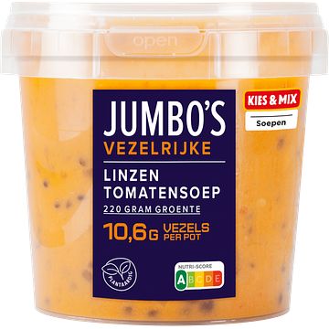 Foto van Jumbo'ss tomaten linzensoep 500g aanbieding bij jumbo | 2 voor 5.50