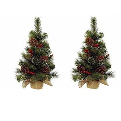 Foto van 2x stuks kunstboom/kunst kerstboom met kerstversiering 60 cm - kunstkerstboom