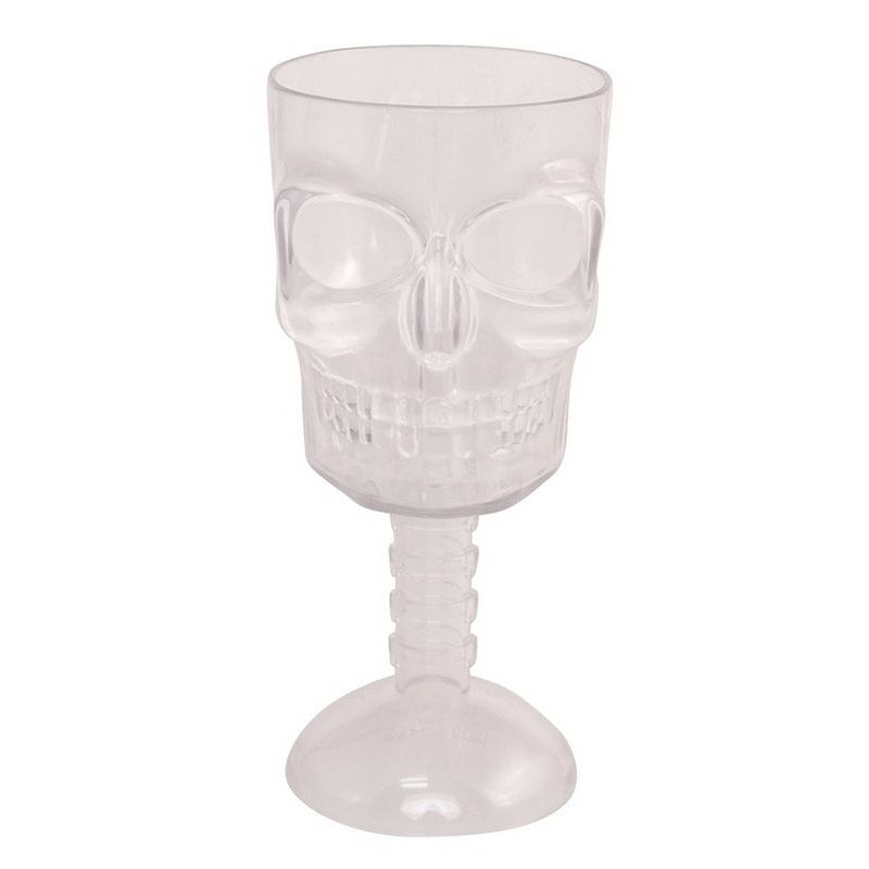 Foto van Halloween 3d doodshoofd glas - plastic transparant - 350 ml - feestdecoratievoorwerp