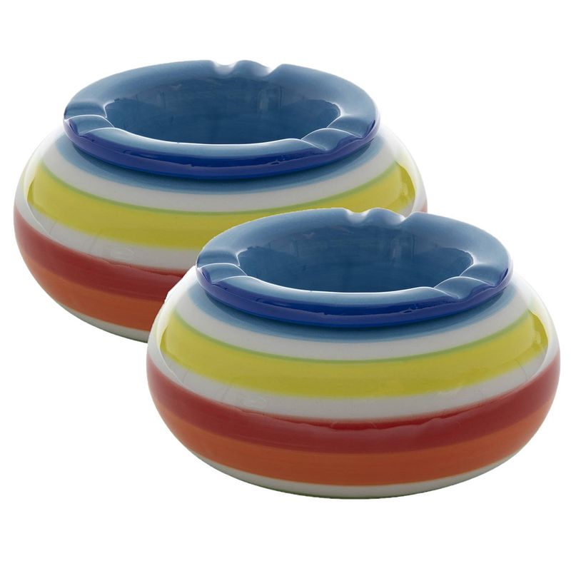 Foto van 2x stuks ronde terras asbak/stormasbak blauw keramiek 14 x 14 x 7 cm - buiten asbakken