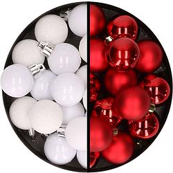 Foto van 36x stuks kunststof kerstballen wit en rood 3 en 4 cm - kerstbal