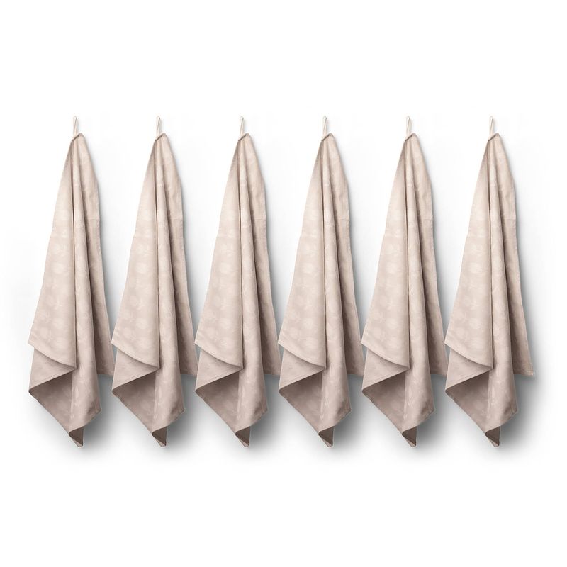 Foto van Luxe theedoeken - 6 stuks - patroon tulp - beige - 60x65cm