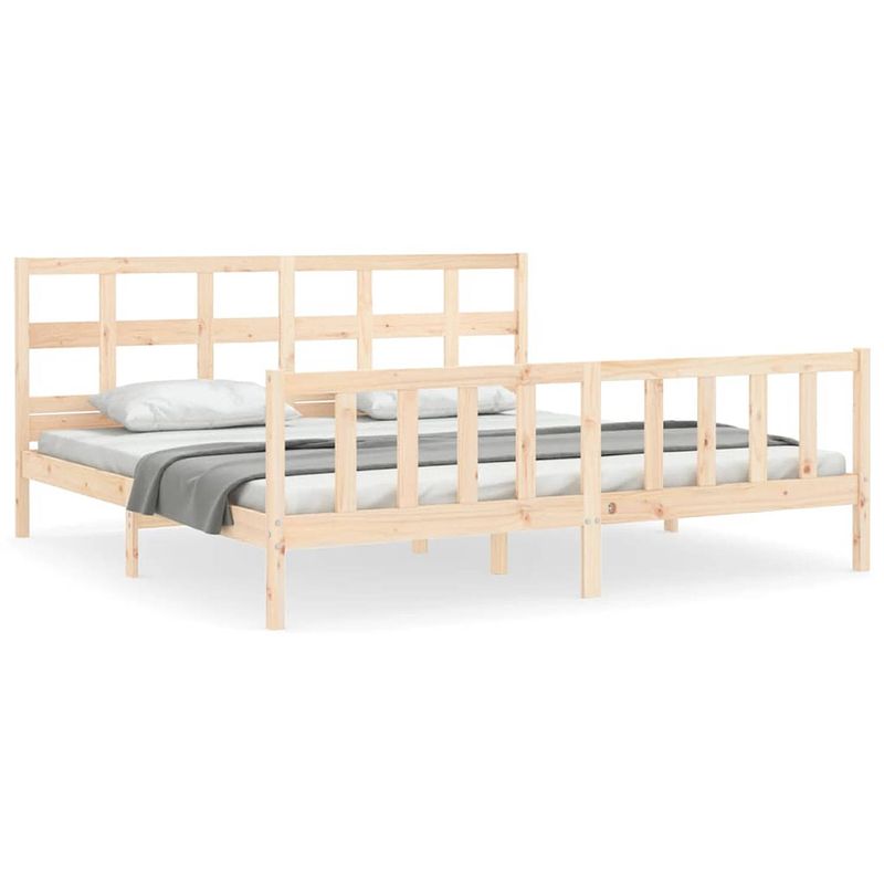 Foto van The living store massief grenenhouten bedframe - 205.5 x 185.5 x 100 cm - multiplex lattenbodem - functioneel hoofd- en