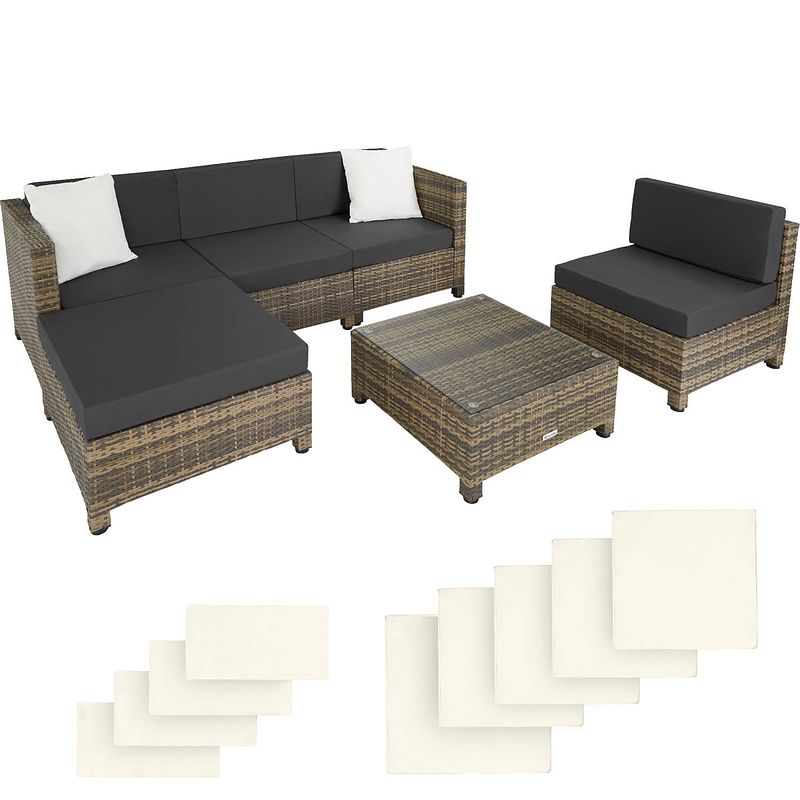 Foto van Tectake - loungeset met aluminium frame-wicker tuinset- incl. 2 overtreksets -natuur -403743